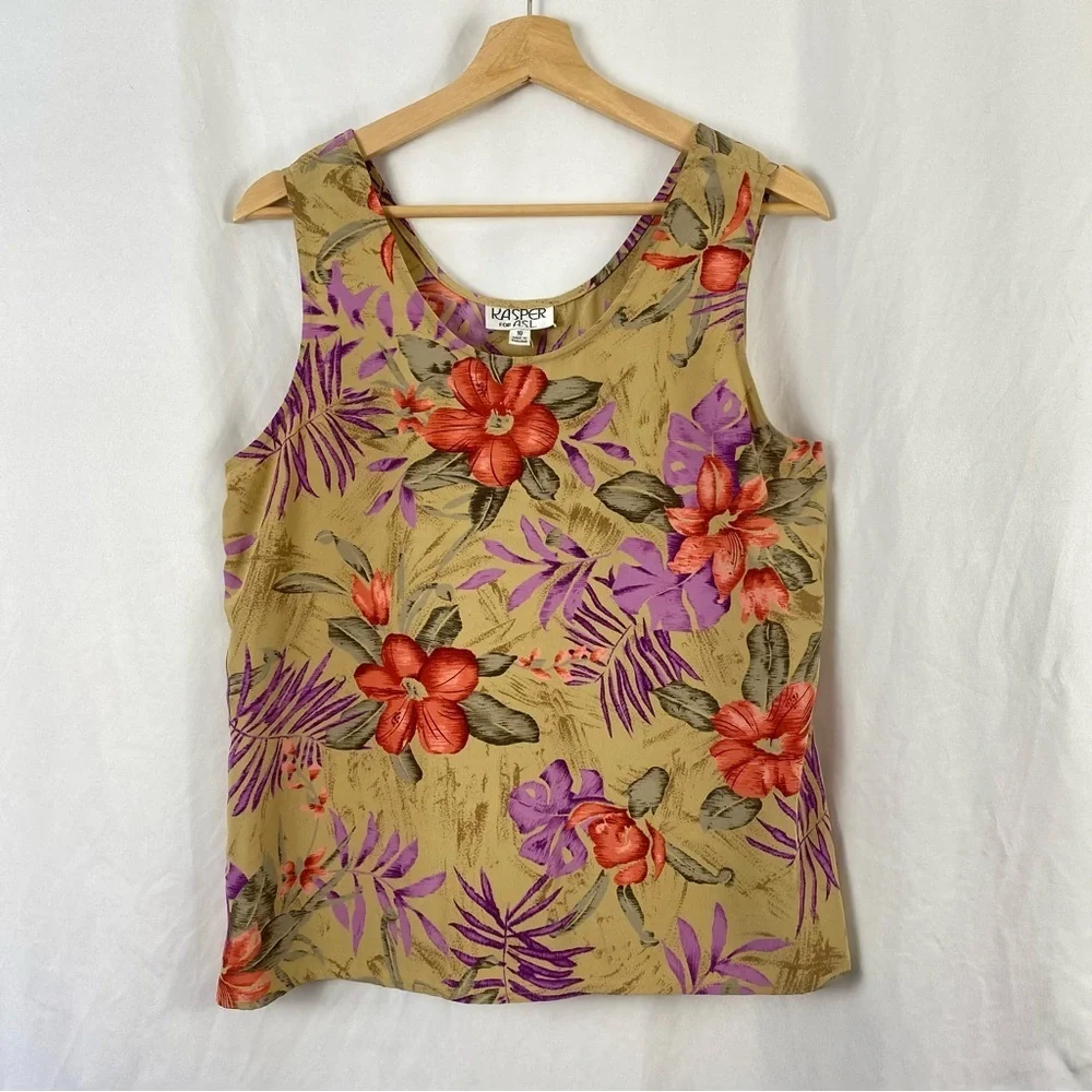 Kasper For A.S.L. Floral Sleeveless Tank Top Multicolor Size 10 - Picture 1 of 16